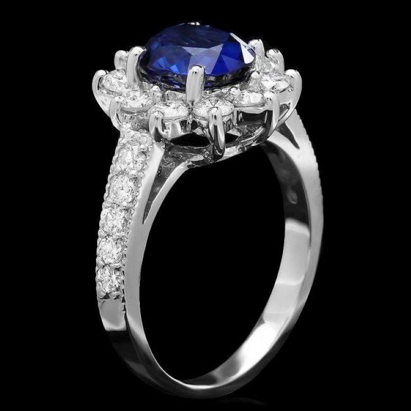 3.30 Carats Natural Blue Sapphire and Diamond 14K Solid White Gold Ring

Total Blue Sapphire Weight is: Approx. 2.40 Carats

Natural Sapphire Measures: Approx. 8.00 x 7.00mm

Sapphire treatment: Diffusion

Natural Round Diamonds Weight: Approx. 0.90