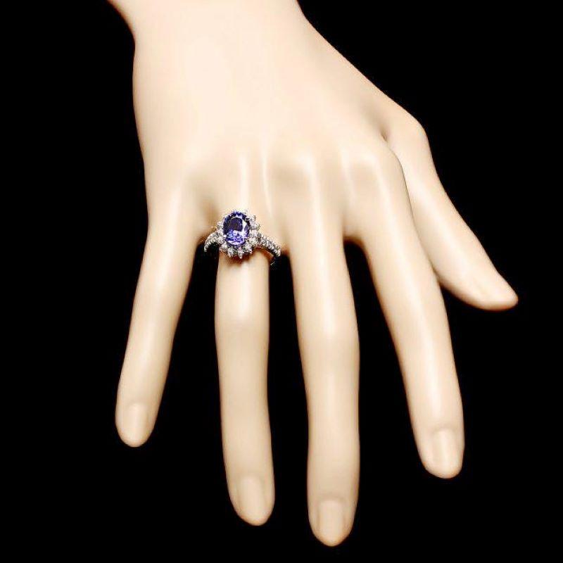 Mixed Cut 3.30 Carats Natural Tanzanite and Diamond 14K Solid White Gold Ring For Sale