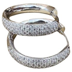 3.30 carats Round Large Hoop Pavé Diamond Earrings 18k White Gold