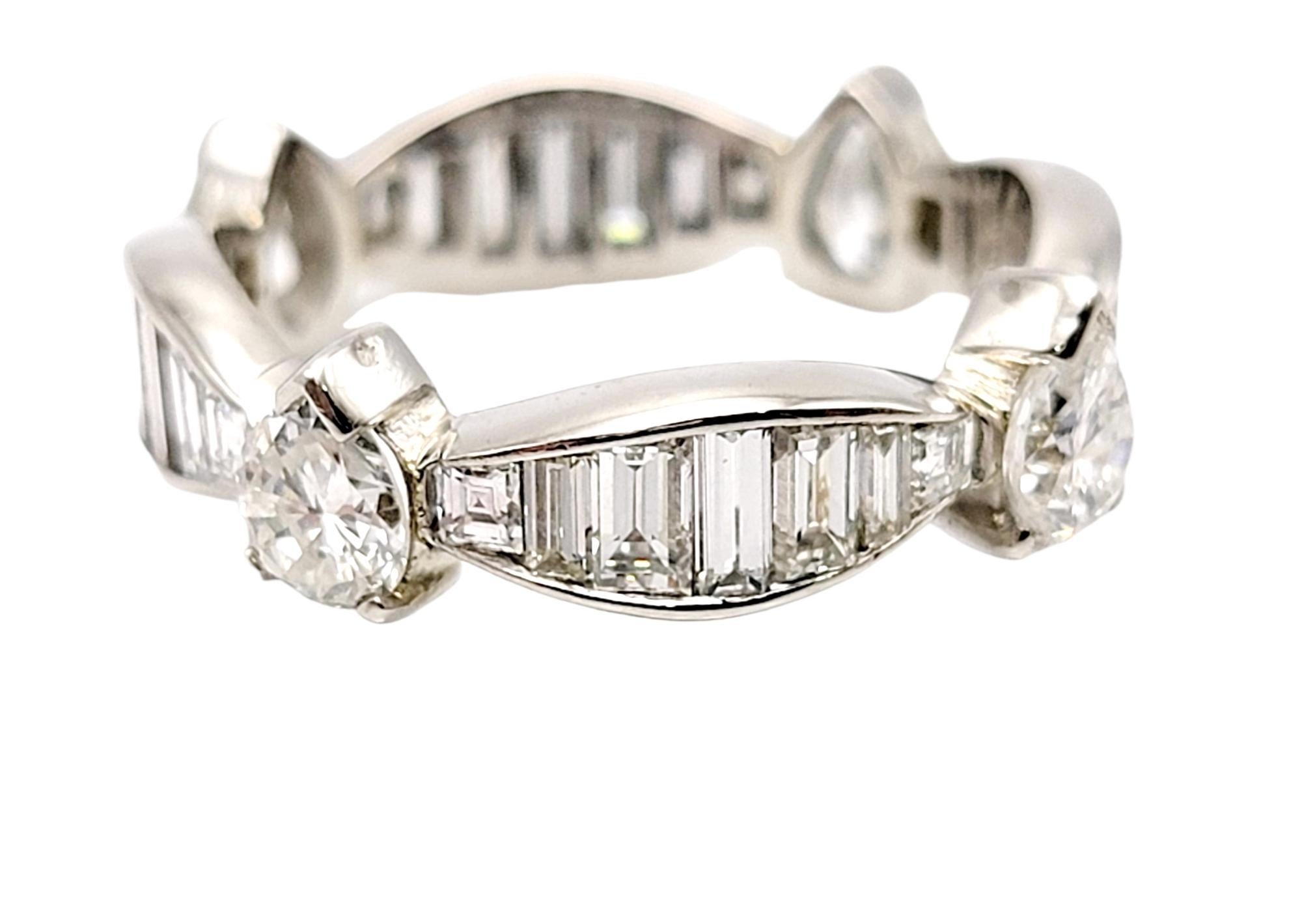 Contemporary 3.30 Carats Total Pear and Baguette Diamond Eternity Band Ring in Platinum For Sale