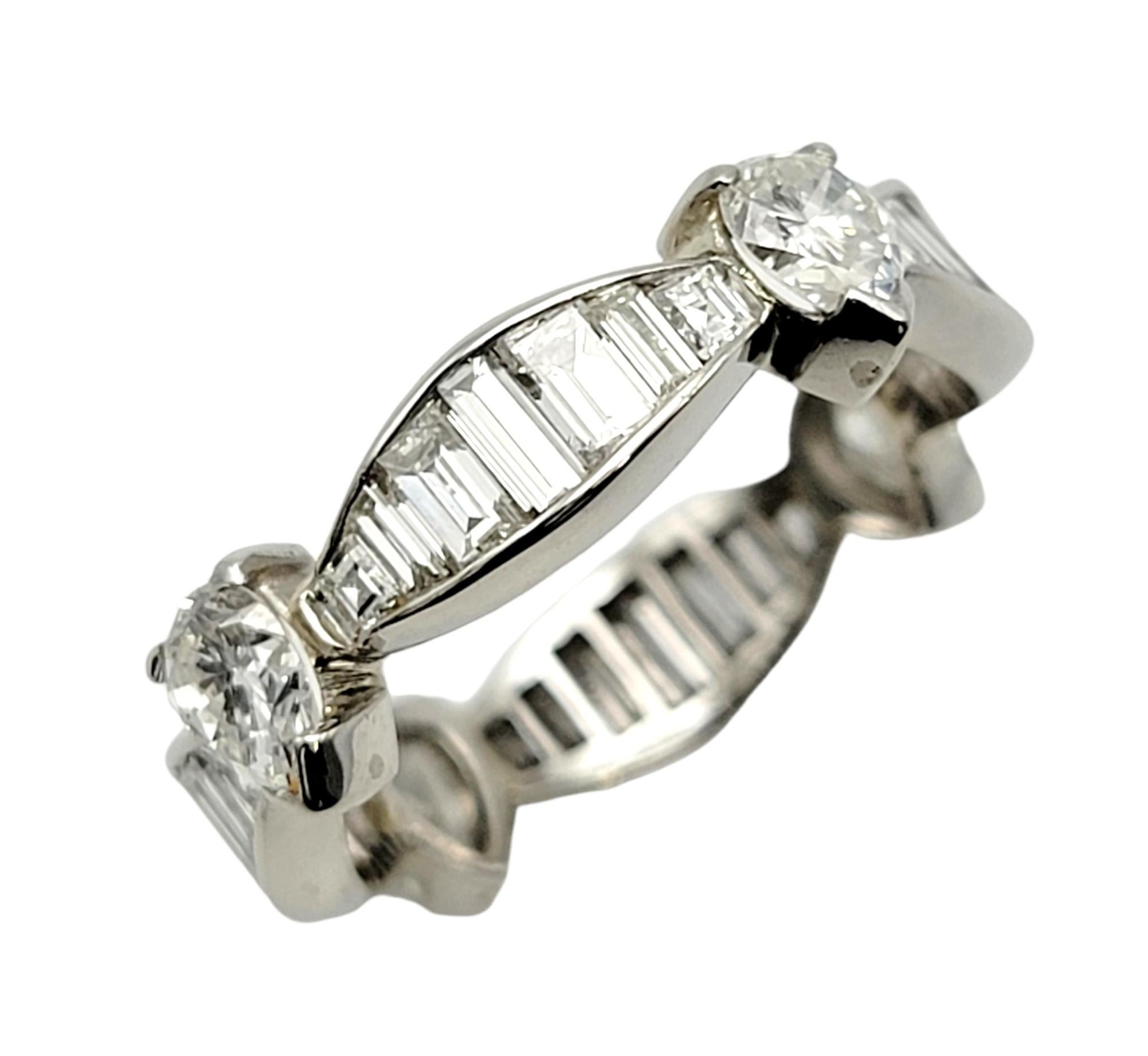 Women's 3.30 Carats Total Pear and Baguette Diamond Eternity Band Ring in Platinum For Sale