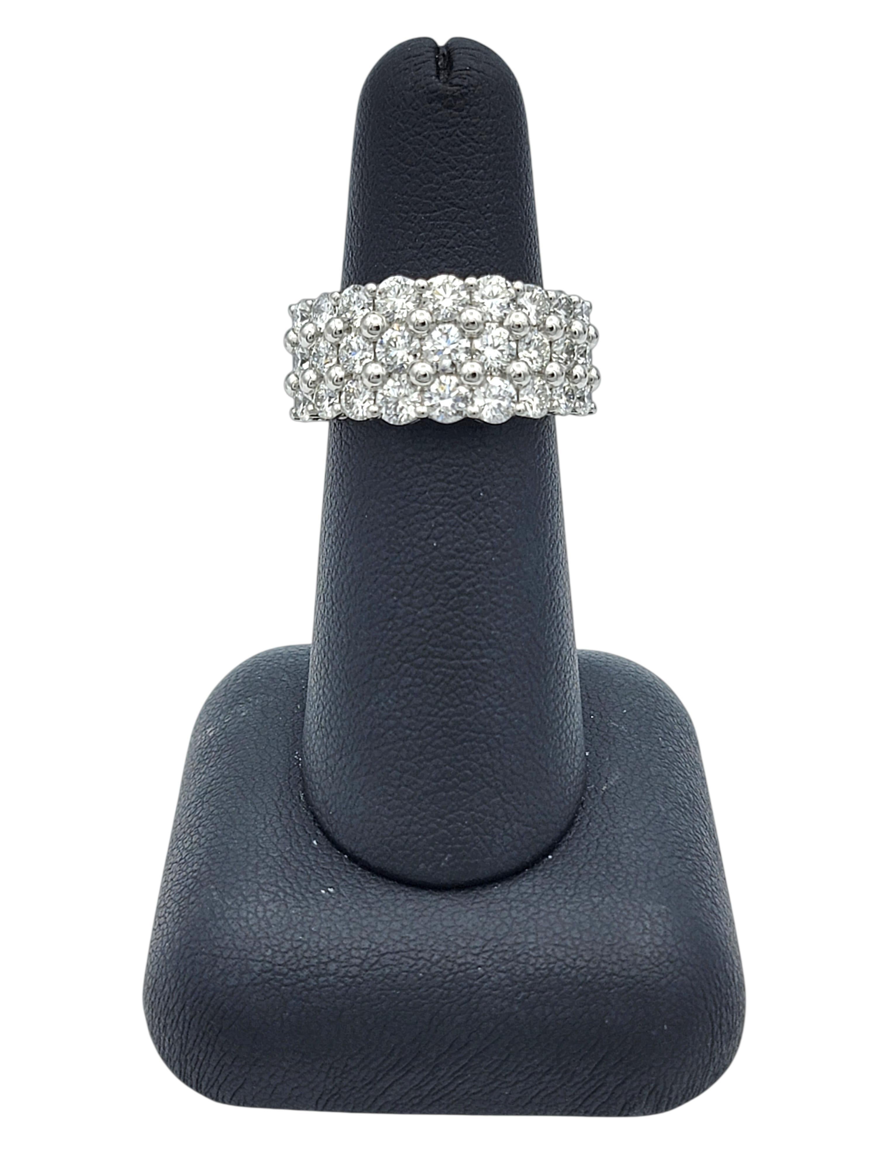 3.30 Carats Total Three Row Round Brilliant Diamond Wide Band Ring in Platinum in vendita 4