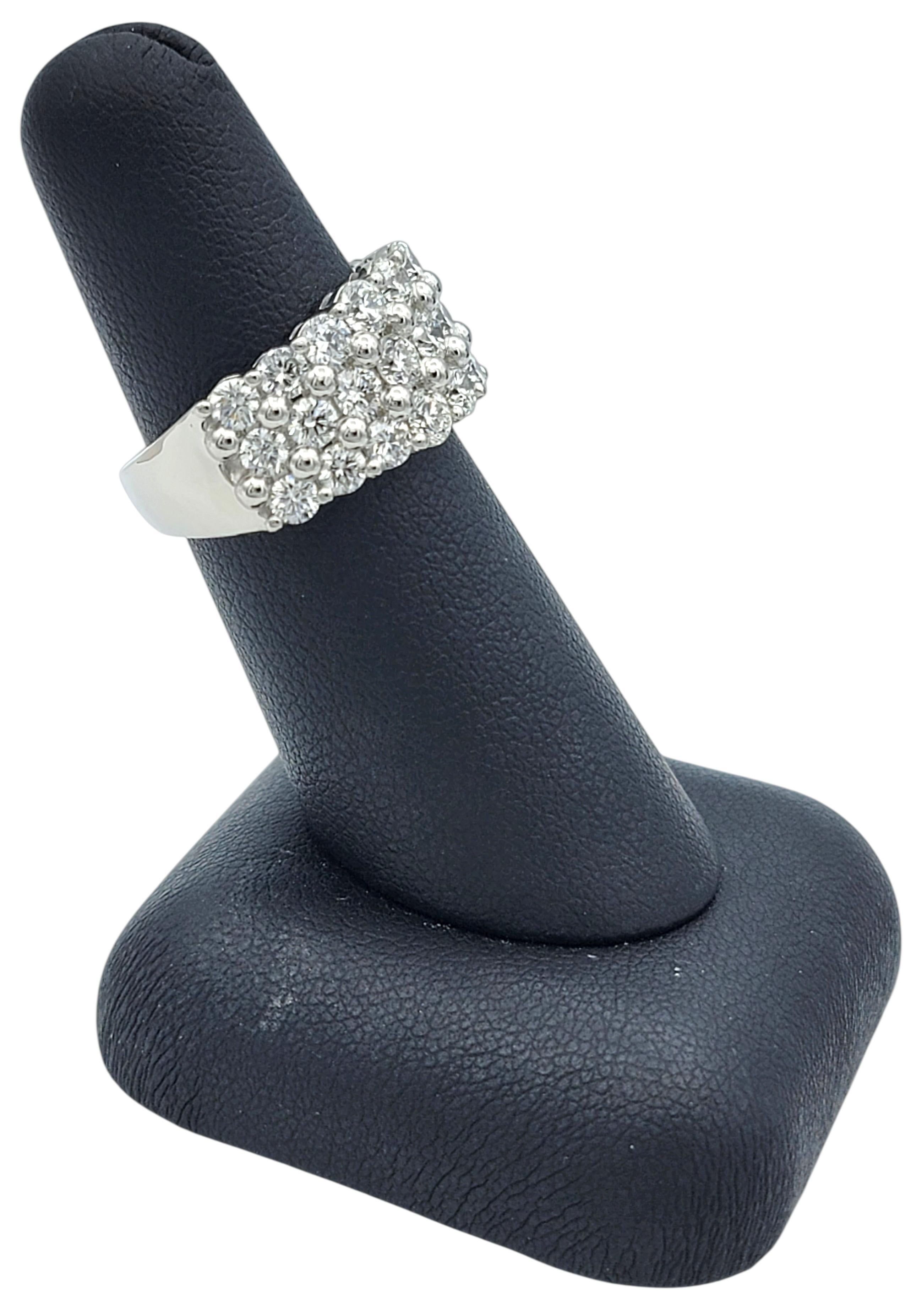 3.30 Carats Total Three Row Round Brilliant Diamond Wide Band Ring in Platinum in vendita 5