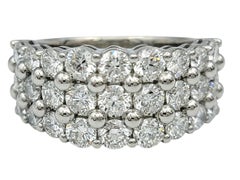 3.30 Carats Total Three Row Round Brilliant Diamond Wide Band Ring in Platinum