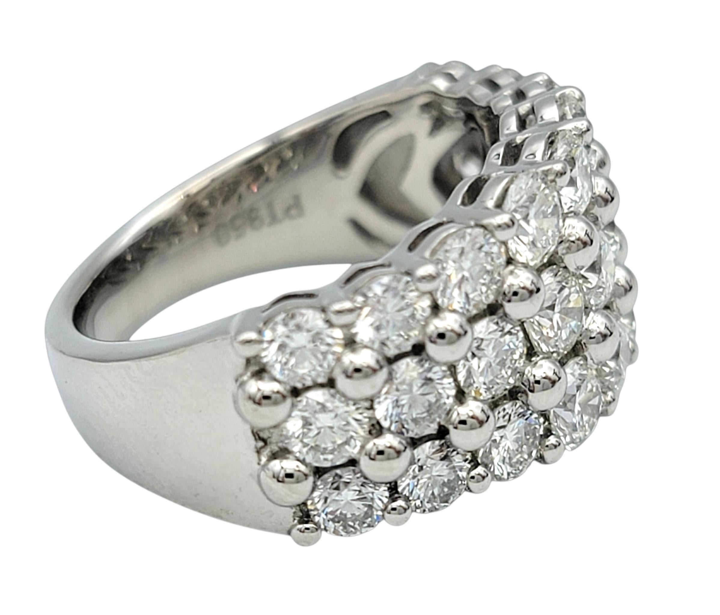 Contemporaneo 3.30 Carats Total Three Row Round Brilliant Diamond Wide Band Ring in Platinum in vendita