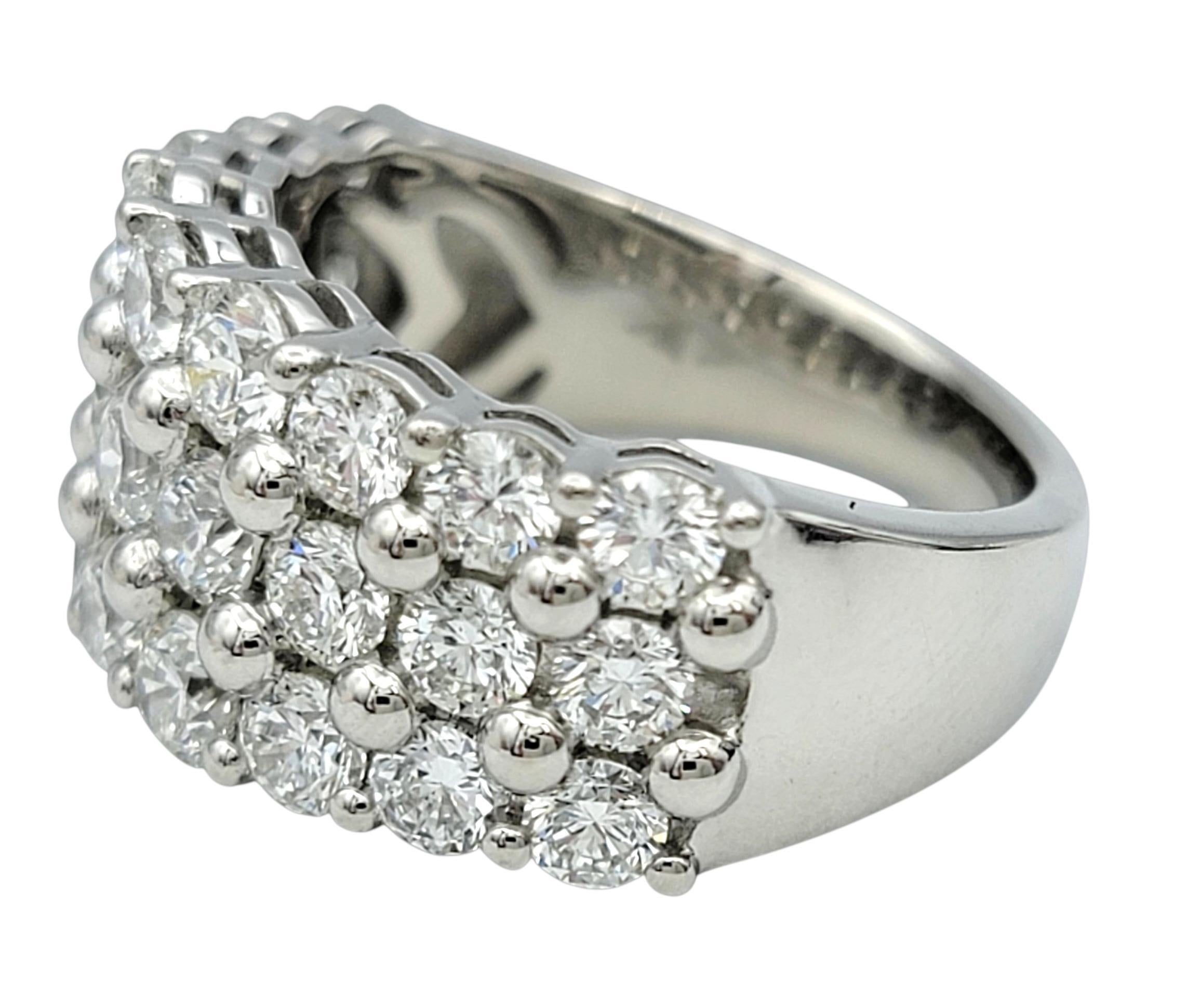 Taglio brillante 3.30 Carats Total Three Row Round Brilliant Diamond Wide Band Ring in Platinum in vendita