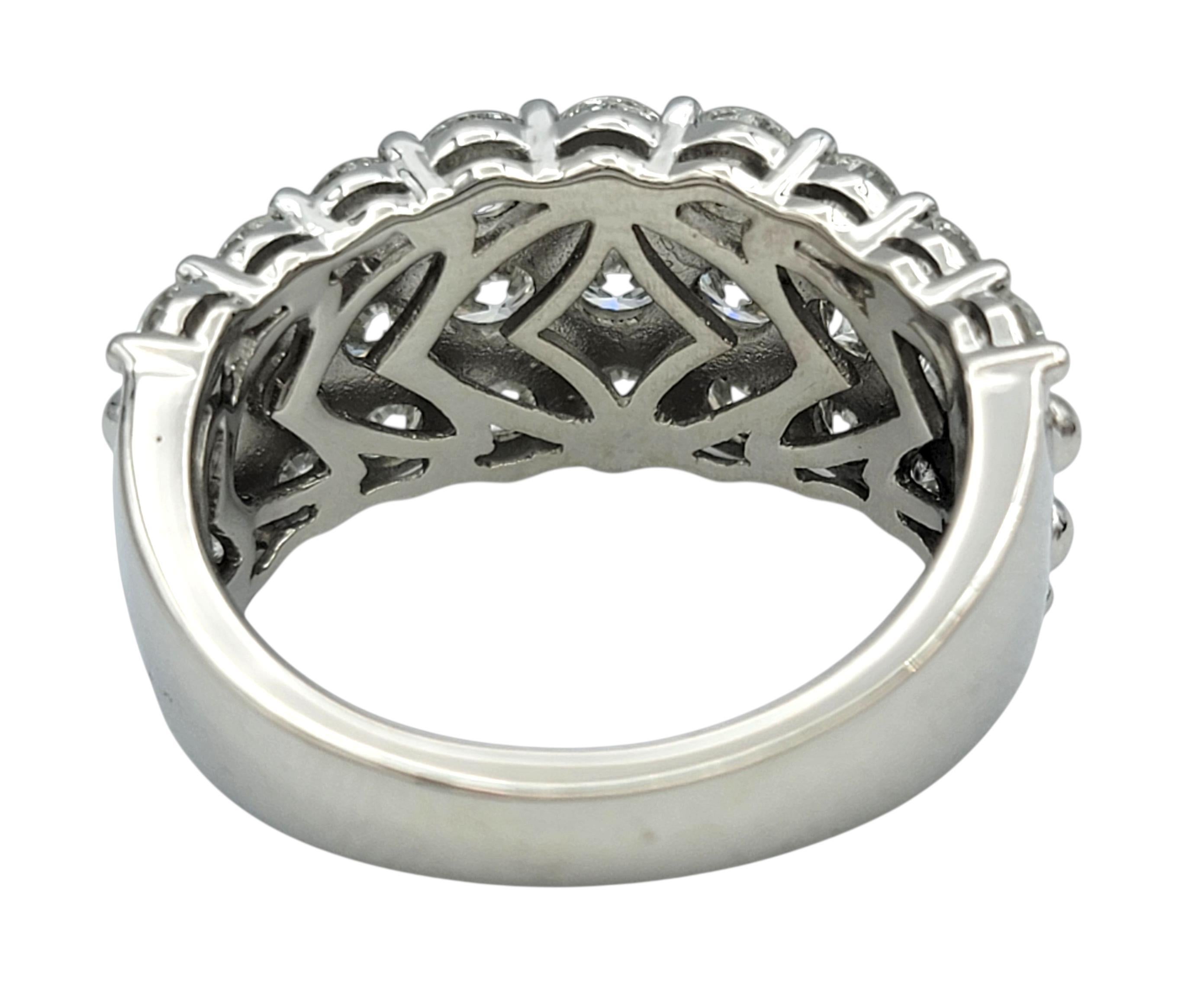 Donna 3.30 Carats Total Three Row Round Brilliant Diamond Wide Band Ring in Platinum in vendita