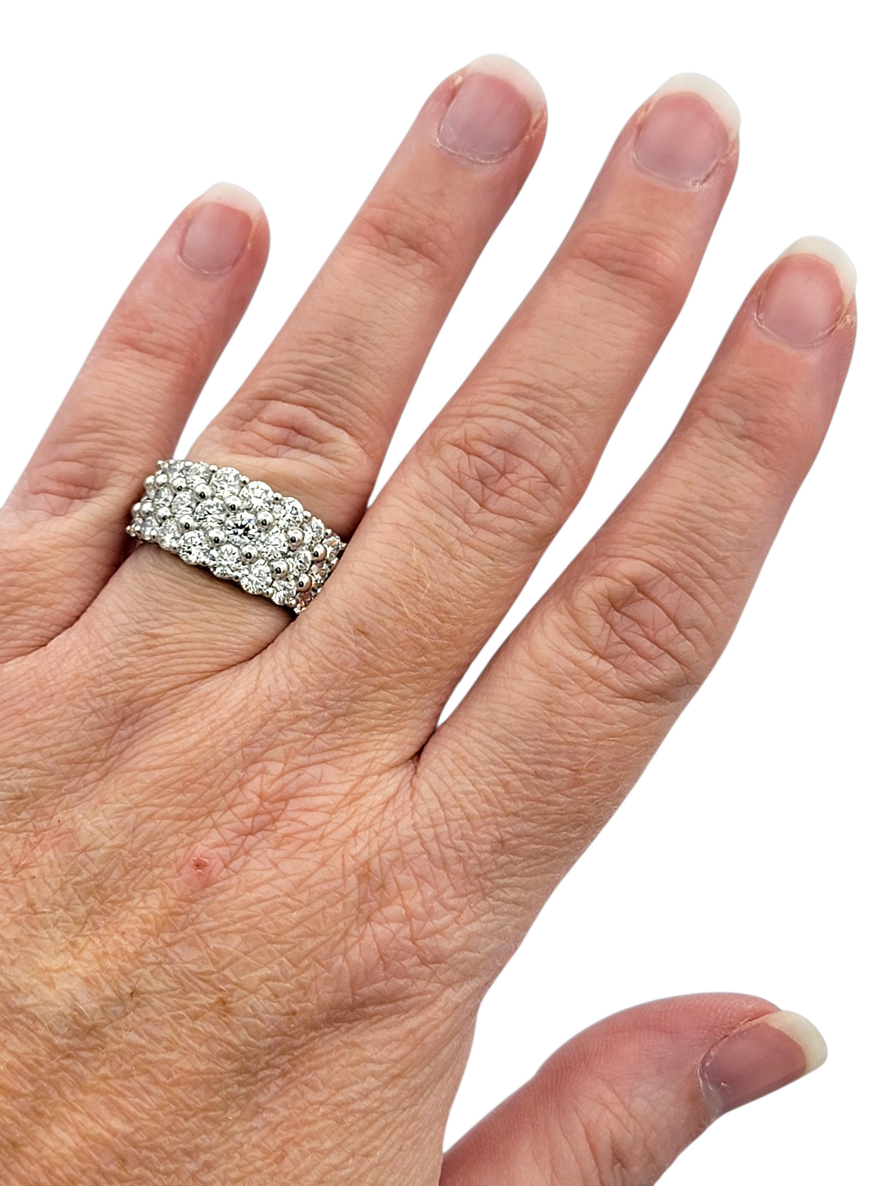 3.30 Carats Total Three Row Round Brilliant Diamond Wide Band Ring in Platinum in vendita 3