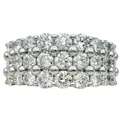 3.30 Carats Total Three Row Round Brilliant Diamond Wide Band Ring in Platinum