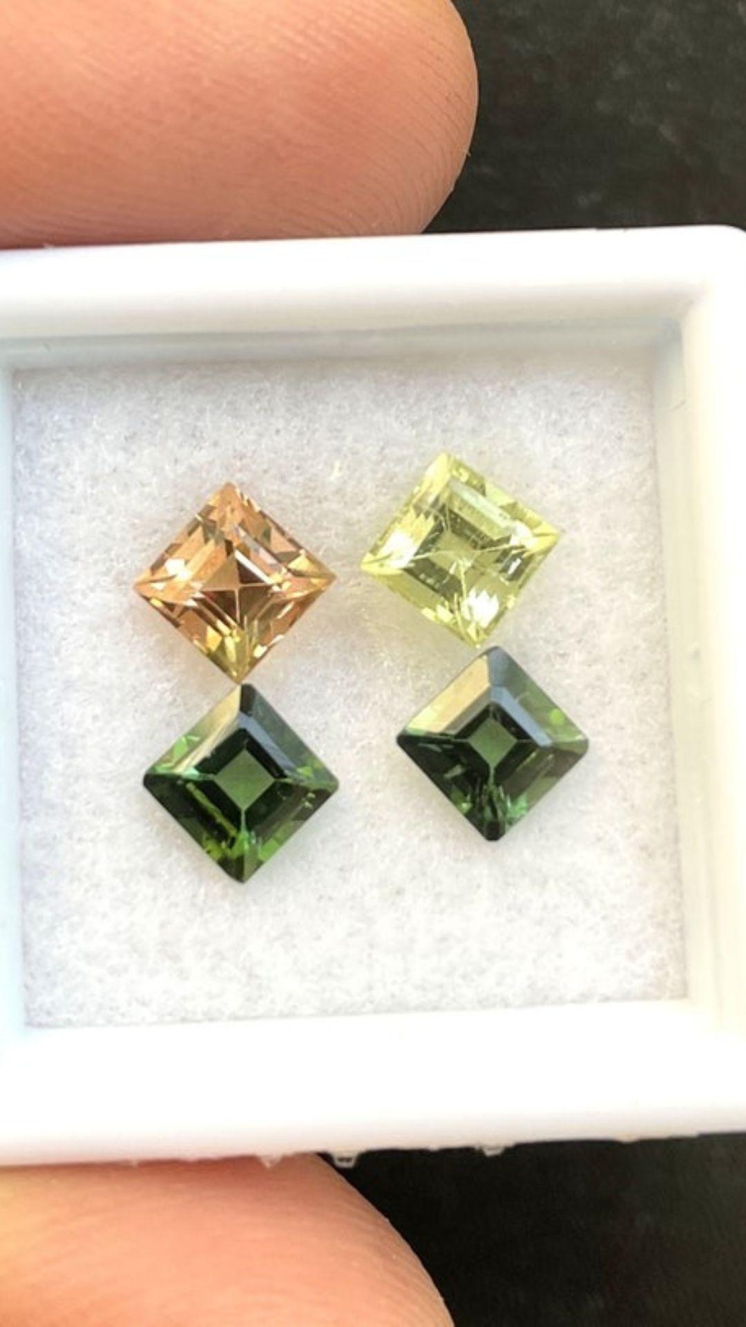 Princess Cut 3.30 Carats Tourmaline Mix Matched Pair, Mint Green and Pink Tourmaline Cut For Sale