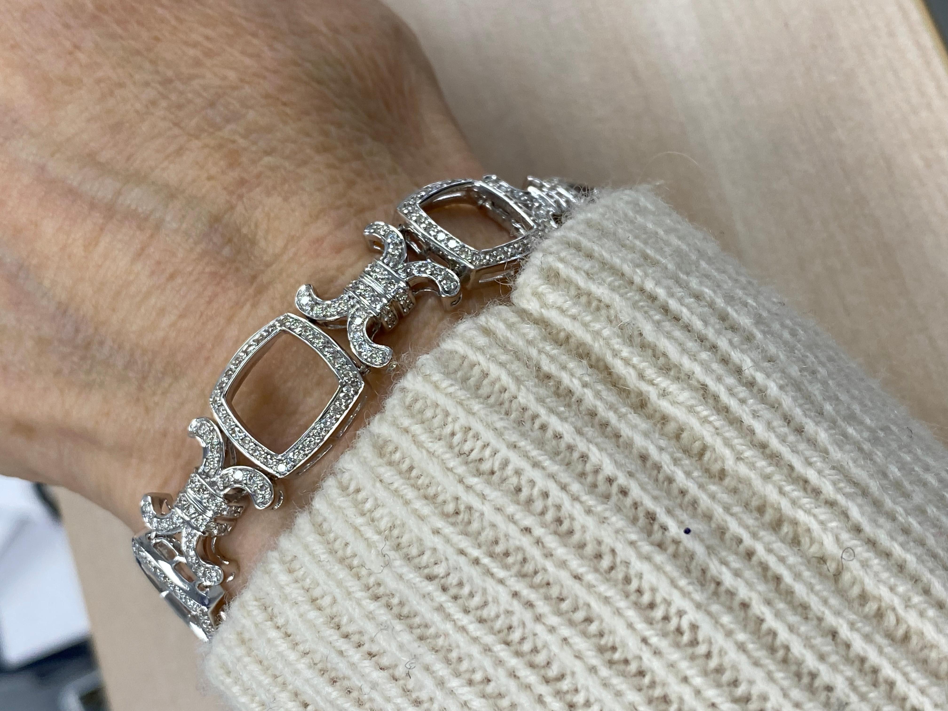 3.30 Ct Diamond XOXO Link Bridal Bracelet 14K White Gold For Sale 4