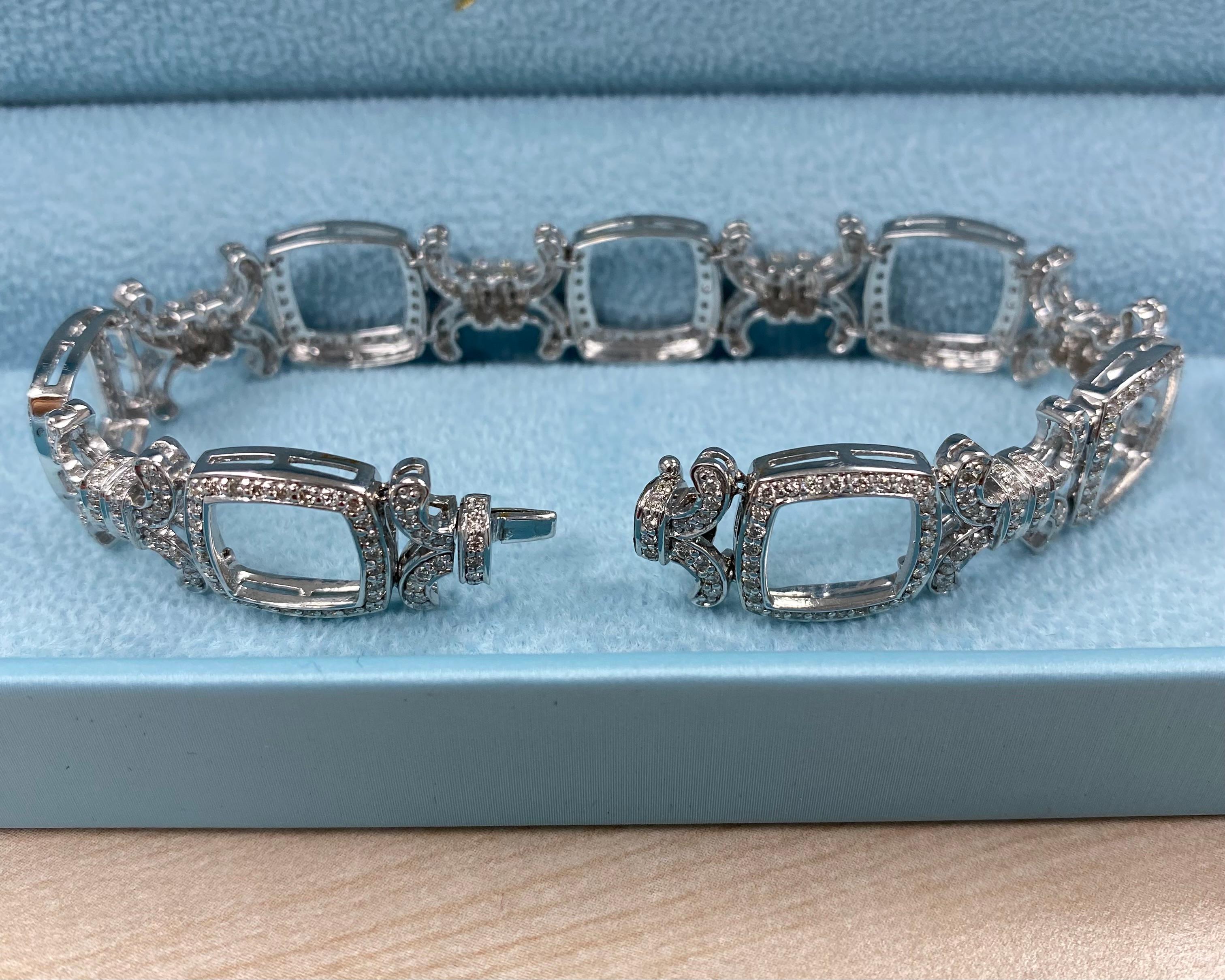 Modern 3.30 Ct Diamond XOXO Link Bridal Bracelet 14K White Gold For Sale