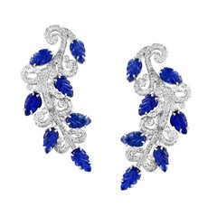 330 Ct Natural Carved Blue Sapphire & 65 Ct Diamond Necklace Bracelet & Earring