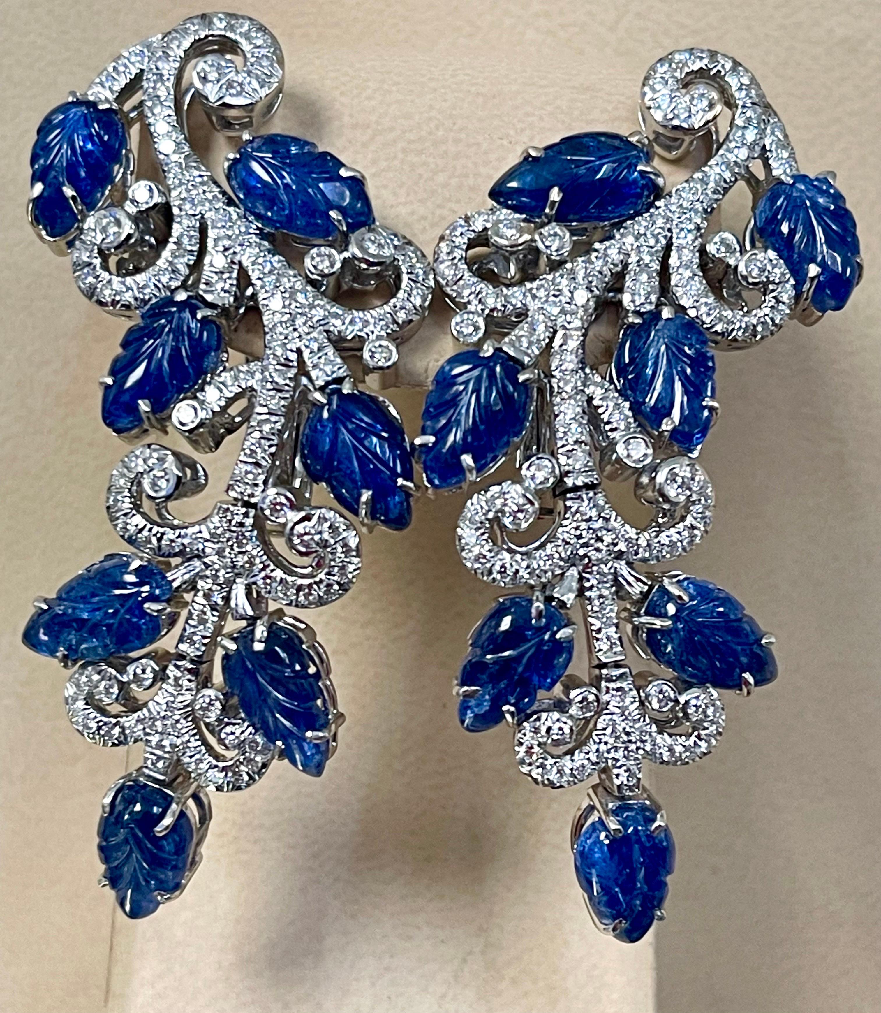 330 Ct Natural Carved Blue Sapphire & 65 Ct Diamond Necklace Bracelet & Earring For Sale 1