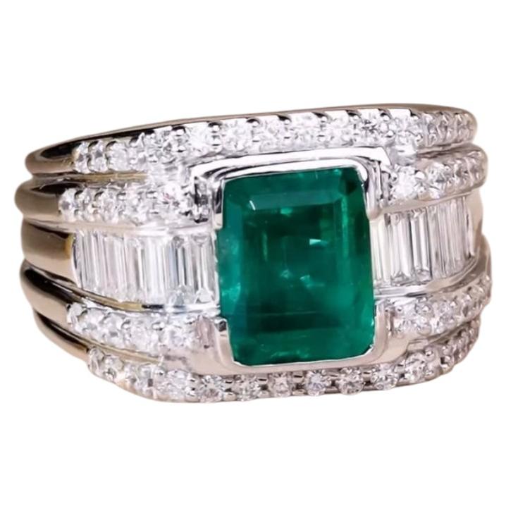 3.30 Ct Zambian Emeralds & Diamonds 18k Gold Ring