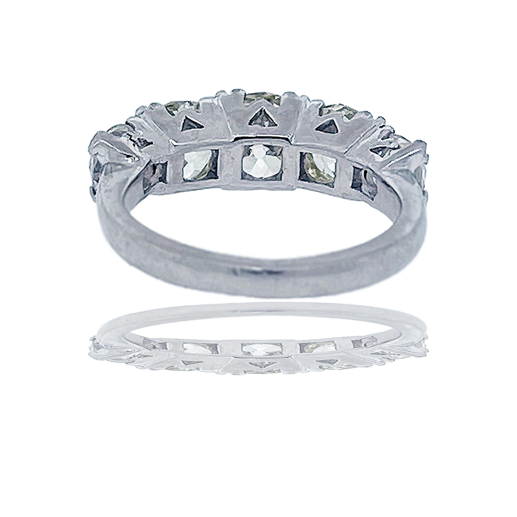 Art Nouveau 3.30 Ctw. Ladies 5 Stone Diamond Mine Cut Diamond Ring For Sale