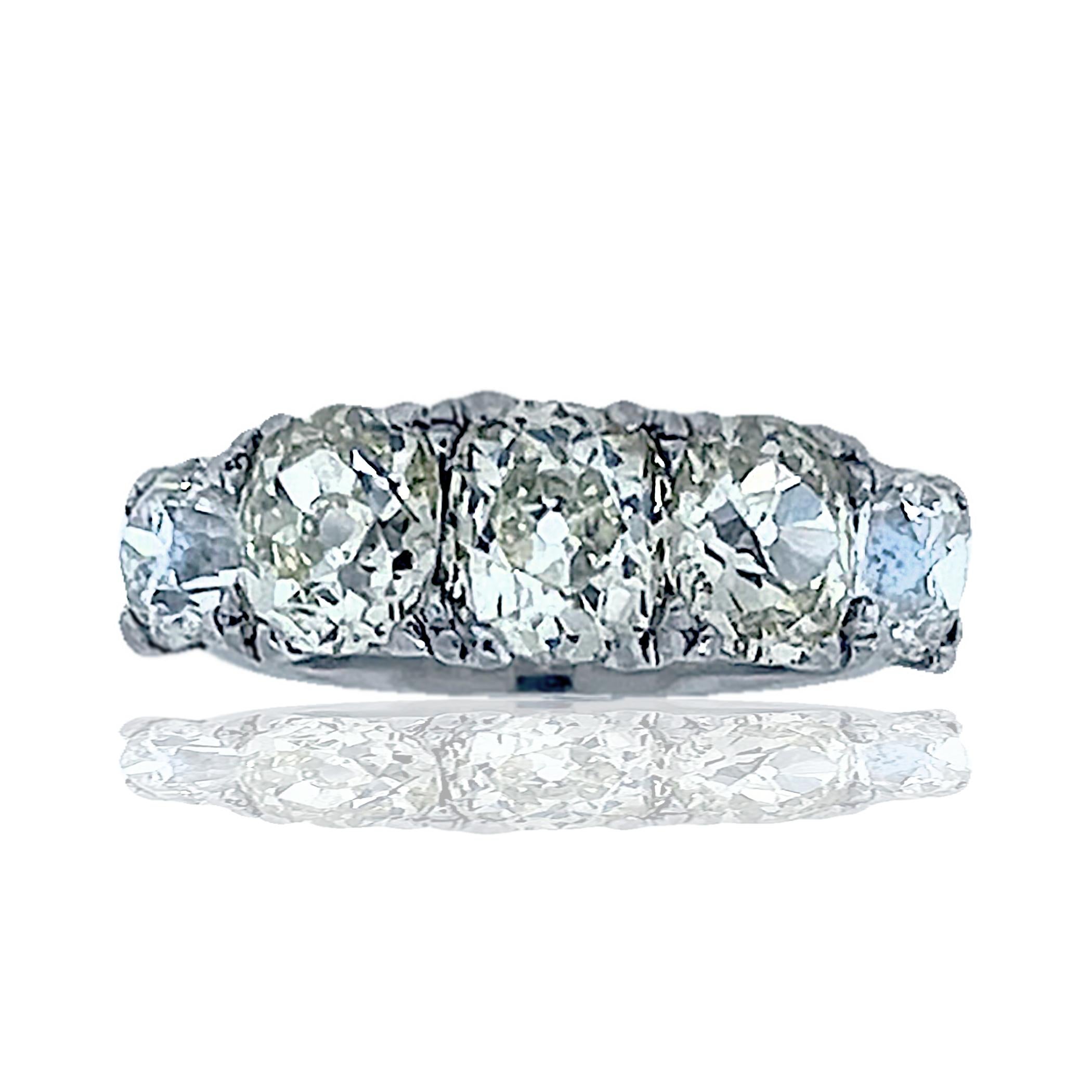 Women's or Men's 3.30 Ctw. Ladies 5 Stone Diamond Mine Cut Diamond Ring For Sale