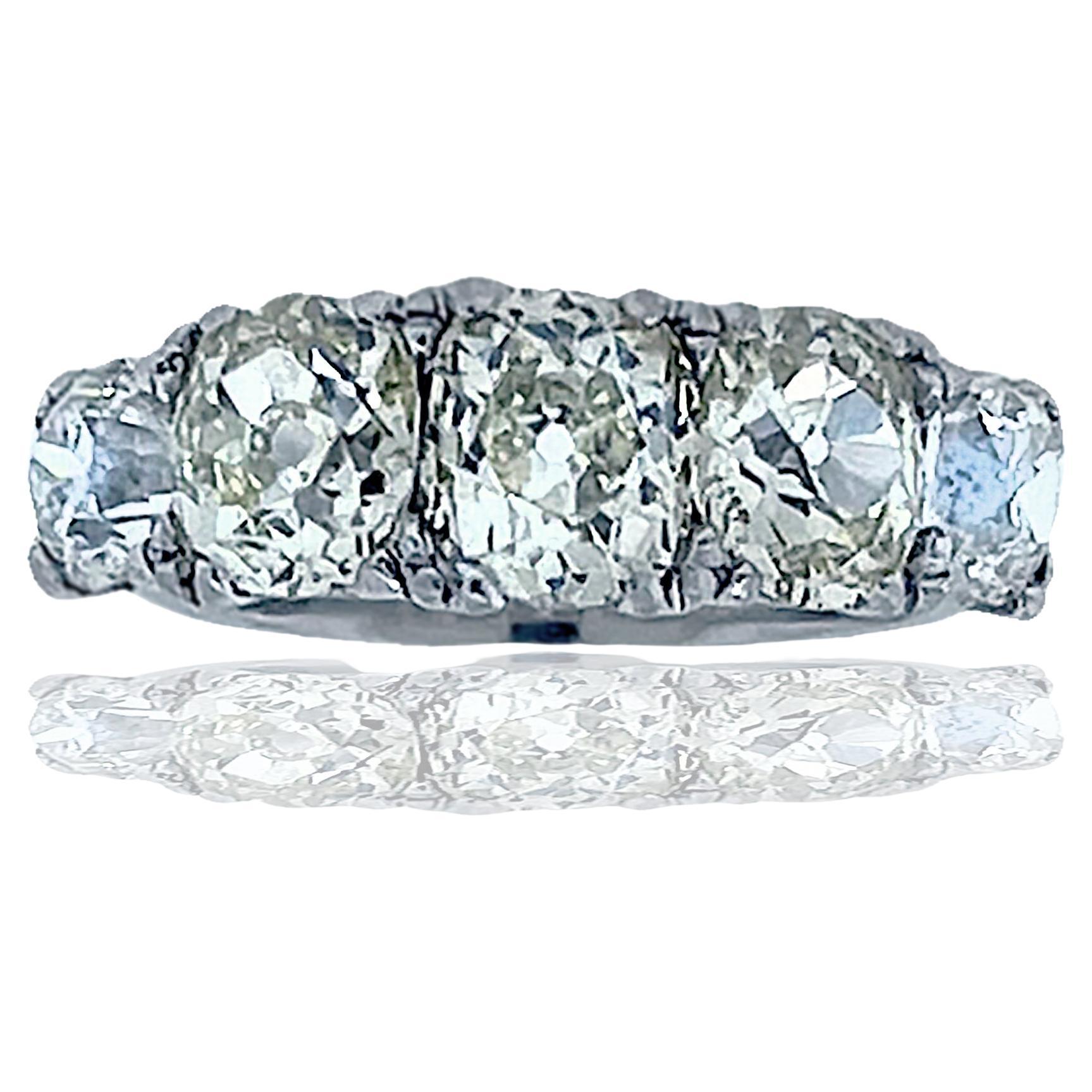 3.30 Ctw. Ladies 5 Stone Diamond Mine Cut Diamond Ring For Sale