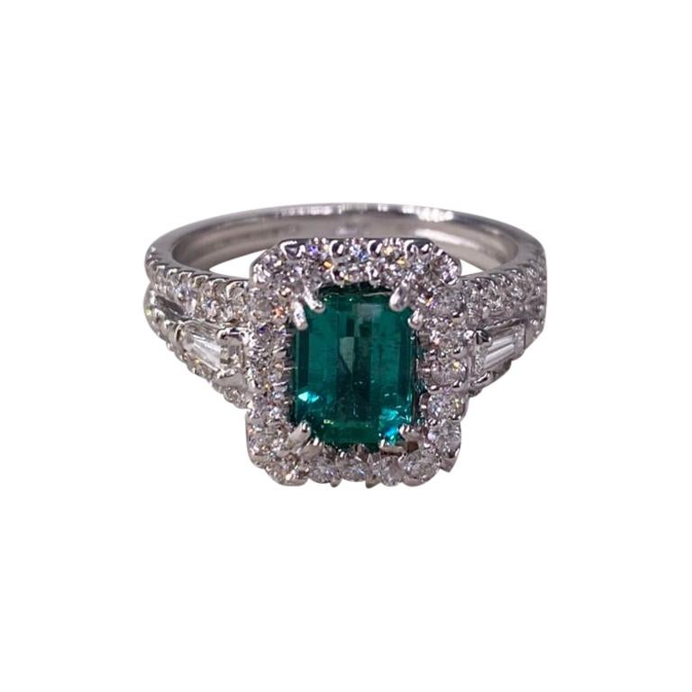 3.30 Carat Natural Emerald Diamond 18 Karat White Gold Ring For Sale