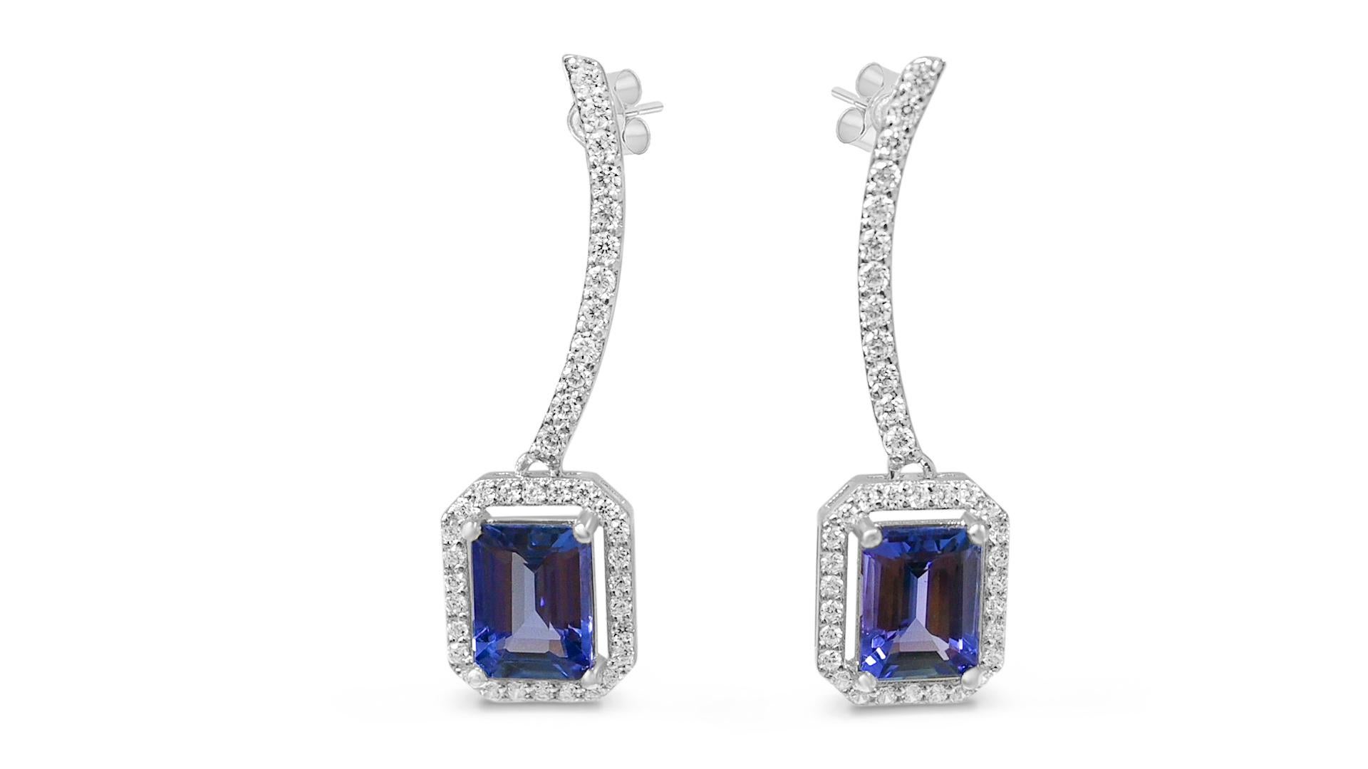 Tanzanite Earrings, Tanzanite Halo Earring, Genuine Tanzanite Silver Earring For Sale 10