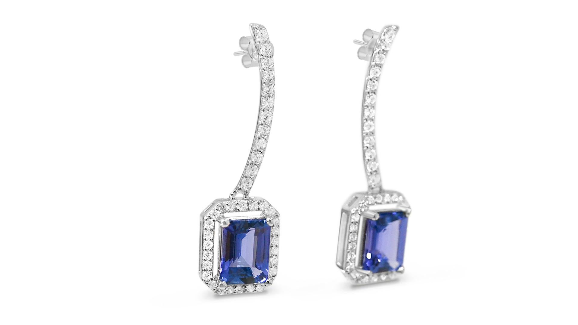Tanzanite Earrings, Tanzanite Halo Earring, Genuine Tanzanite Silver Earring For Sale 2