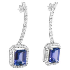 Pendants d'oreilles de mariage pour femmes en argent sterling 925 avec tanzanite de 3,30 carats