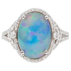 3.30 Oval Cab Ethiopian Opal with Diamond Accents 14K White Gold Ring