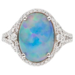 3,30 Oval Cab Äthiopischer Opal mit Diamant-Akzenten 14K Weißgold Ring