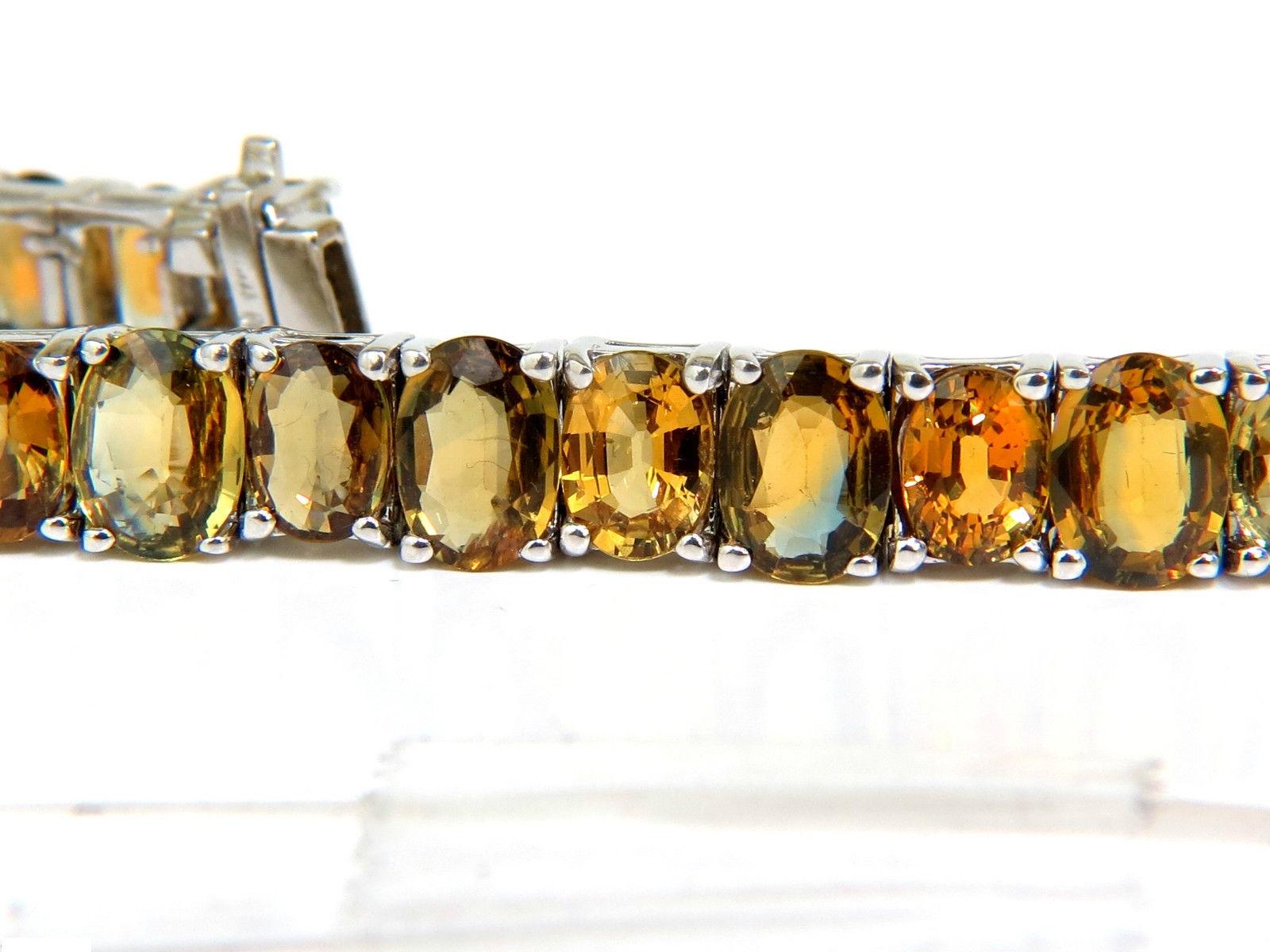 33.00 Carat Natural Gem Yellow Green Orange Color Sapphires Tennis Bracelet For Sale 7