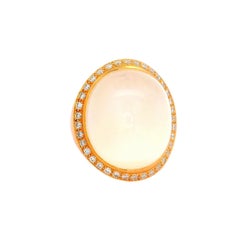33.01 Carat Moonstone Diamond 18k Rose Gold Halo Ring