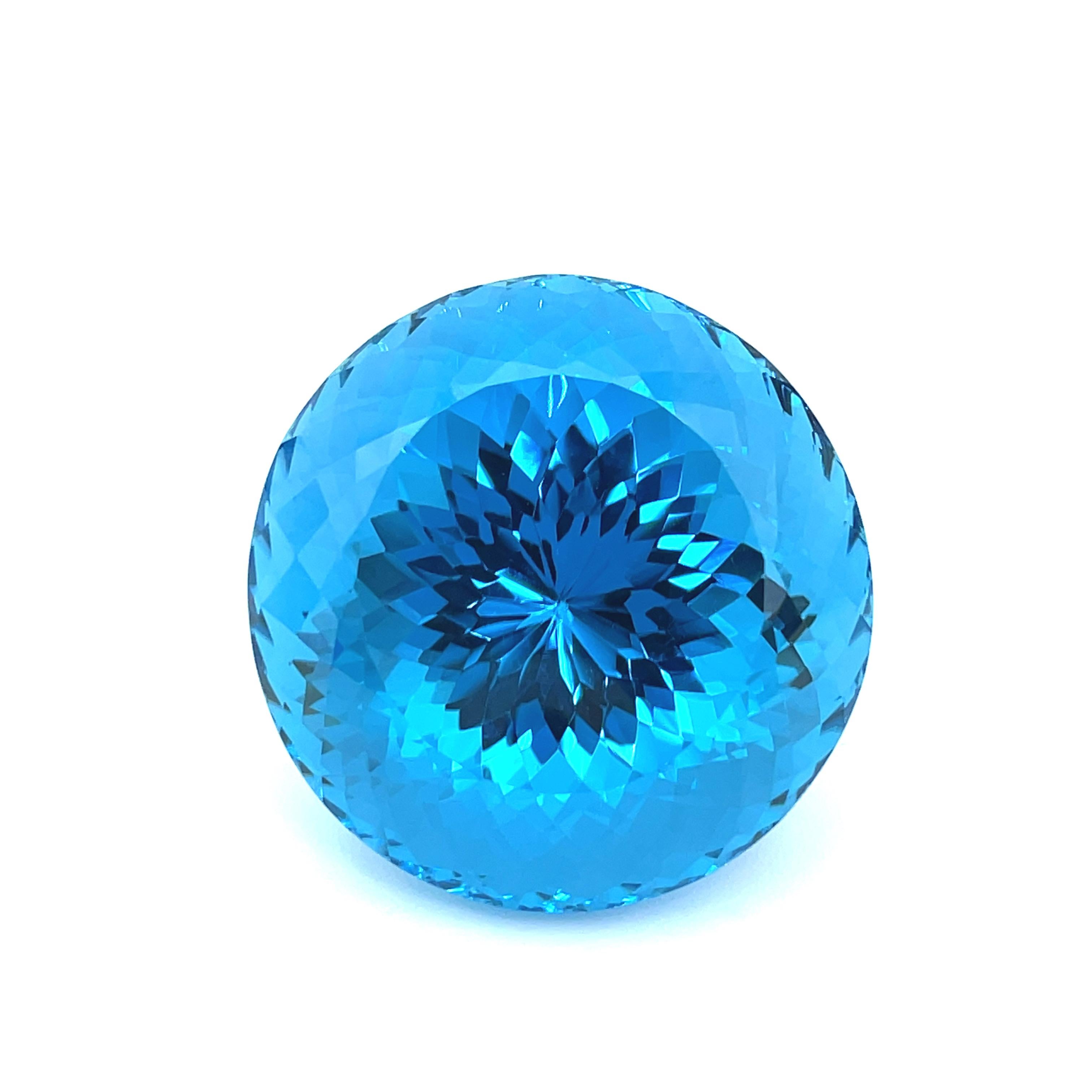 Round Cut 330.48 Carat Swiss Blue Topaz Faceted Round Collector Gemstone  For Sale