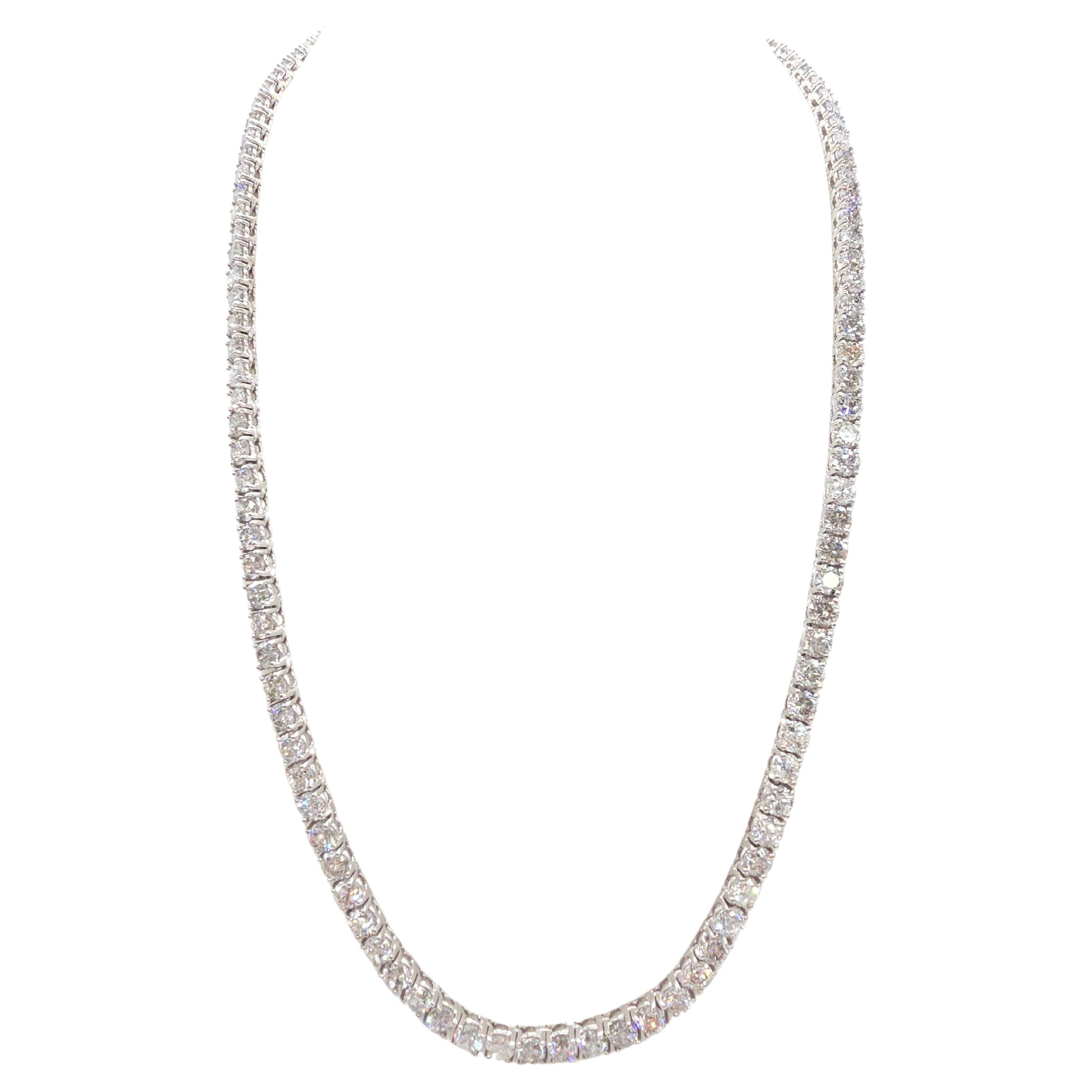 33.05 Cts Round Natural Diamond Tennis Necklace 14K White Gold 20
