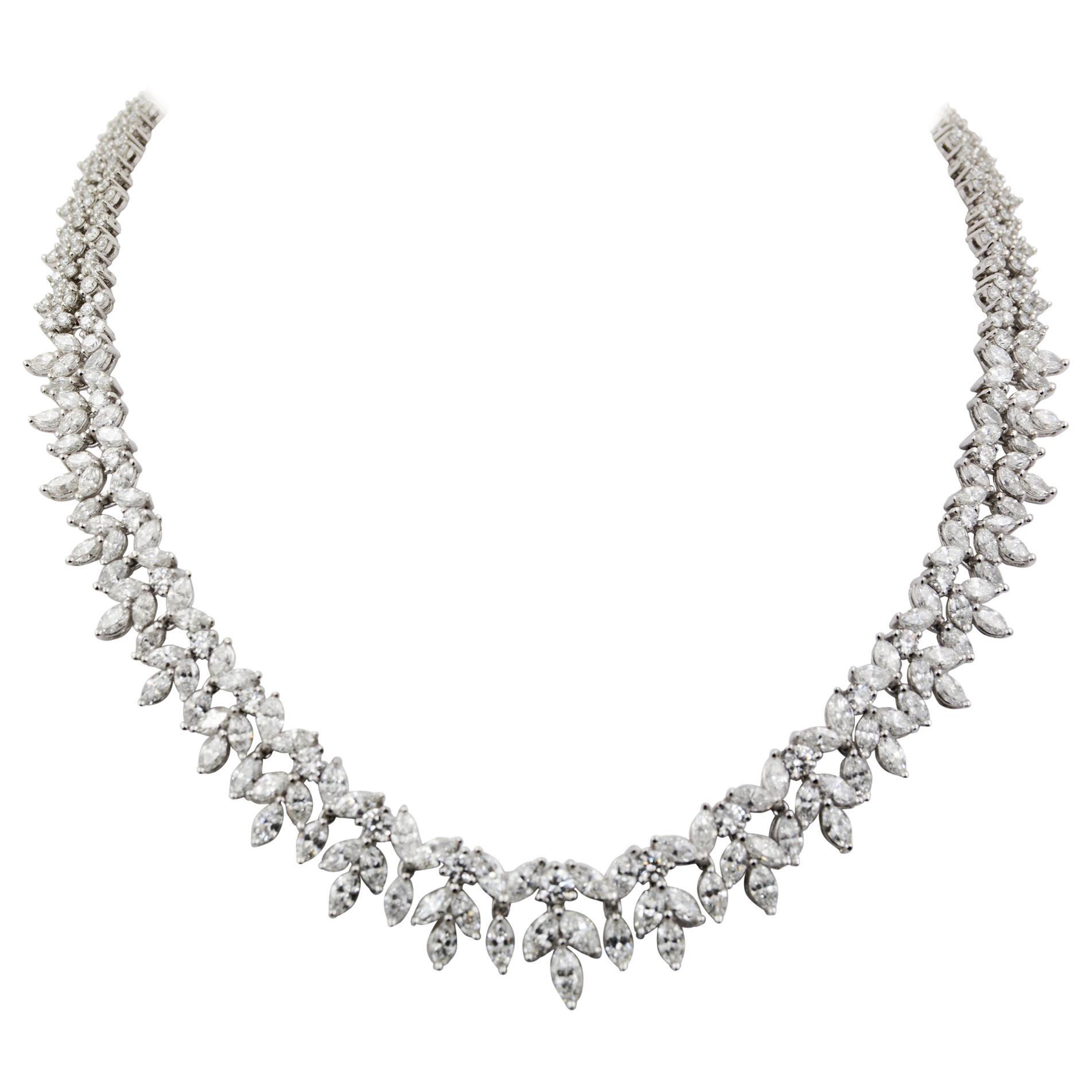 33.06 Carat Diamond and Platinum Two-Row Wreath Necklace
