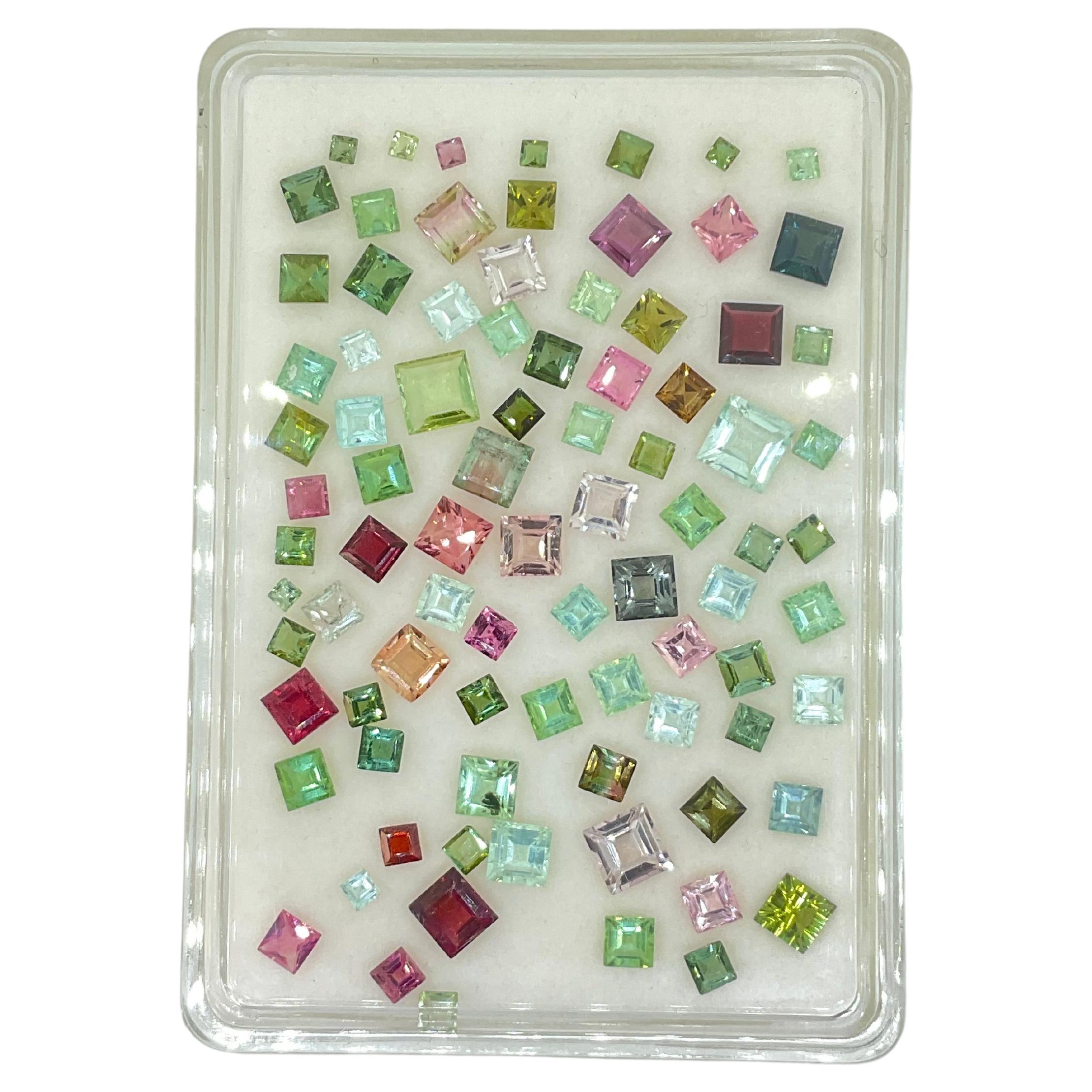 33.08 Carats Multi Tourmaline Princess Cut Stones Natural Gems for Fine Jewelry For Sale