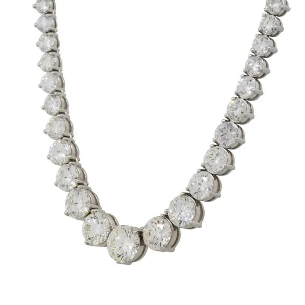 Round Cut 33.09 Carat Round Graduating Diamond Tennis Necklace Platinum