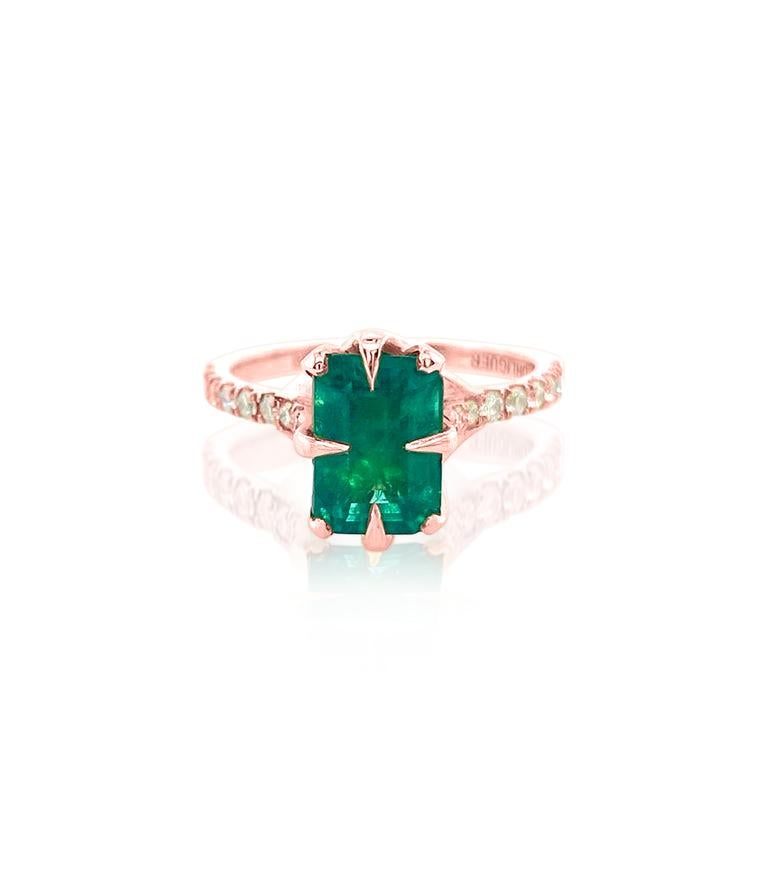 For Sale:  3.30ct Emerald and diamond ring set in 18ct rose gold  5