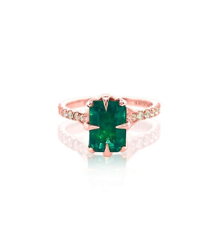 For Sale:  3.30ct Emerald and diamond ring set in 18ct rose gold  2