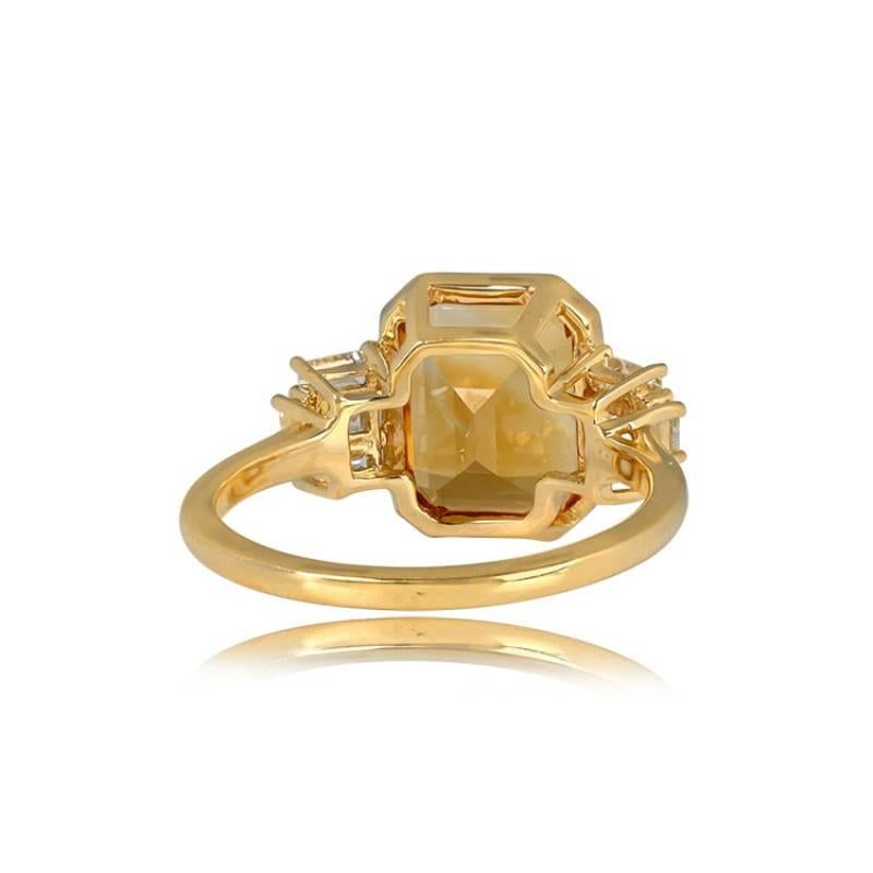 Art Deco 3.30ct Emerald Cut Natural Citrine Cocktail Ring, 18k Yellow Gold For Sale