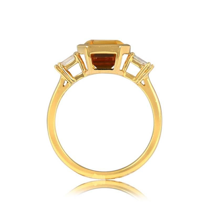 Women's 3.30ct Emerald Cut Natural Citrine Cocktail Ring, 18k Yellow Gold For Sale