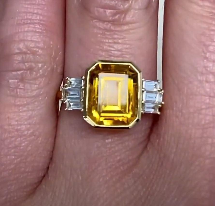 3.30ct Emerald Cut Natural Citrine Cocktail Ring, 18k Yellow Gold For Sale 1