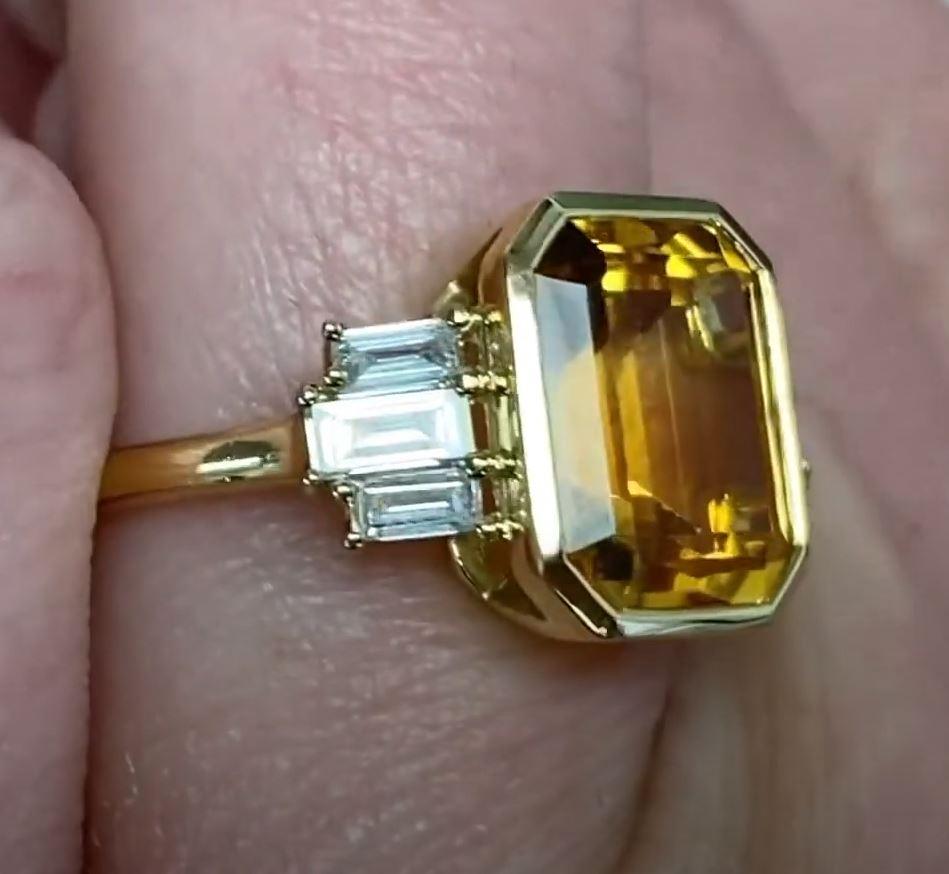 3.30ct Emerald Cut Natural Citrine Cocktail Ring, 18k Yellow Gold For Sale 2
