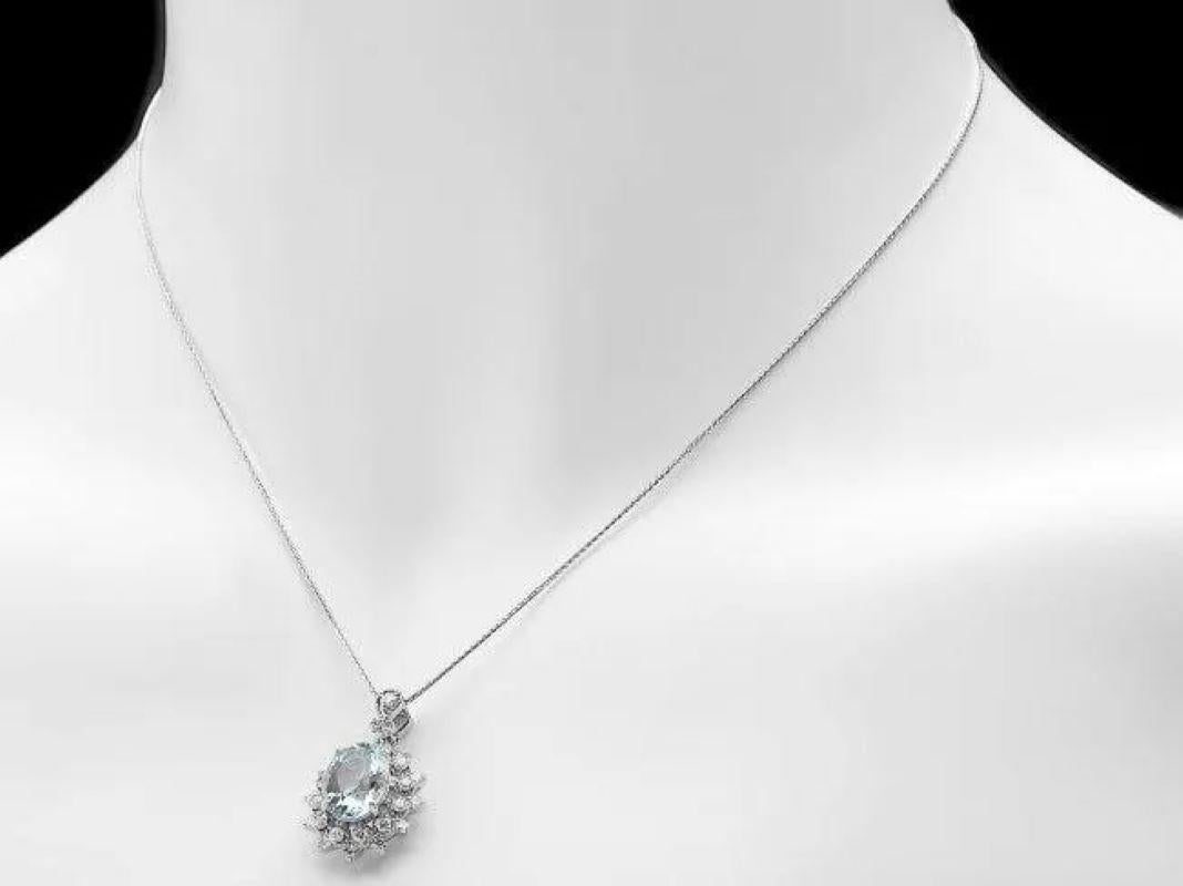3.30Ct Natural Aquamarine and  Diamond 14K Solid White Gold Pendant

Natural Oval Shaped Aquamarine Weight is: Approx. 2.70 Carats 

Aquamarine Measures: 10 x 8 mm

Total Natural Round Diamond weights: 0.60 Carats (Color G-H / Clarity