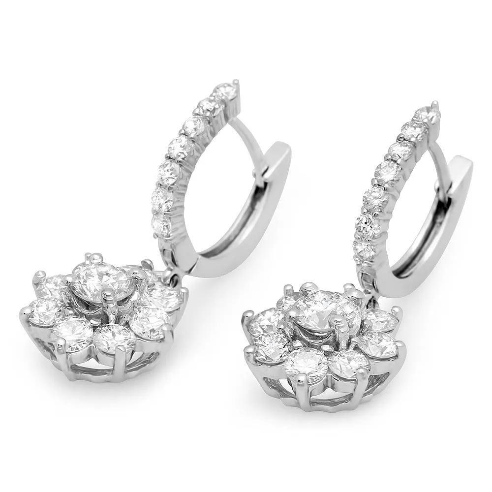 Round Cut 3.30Ct Natural Diamond 14K Solid White Gold Dangle Earrings For Sale