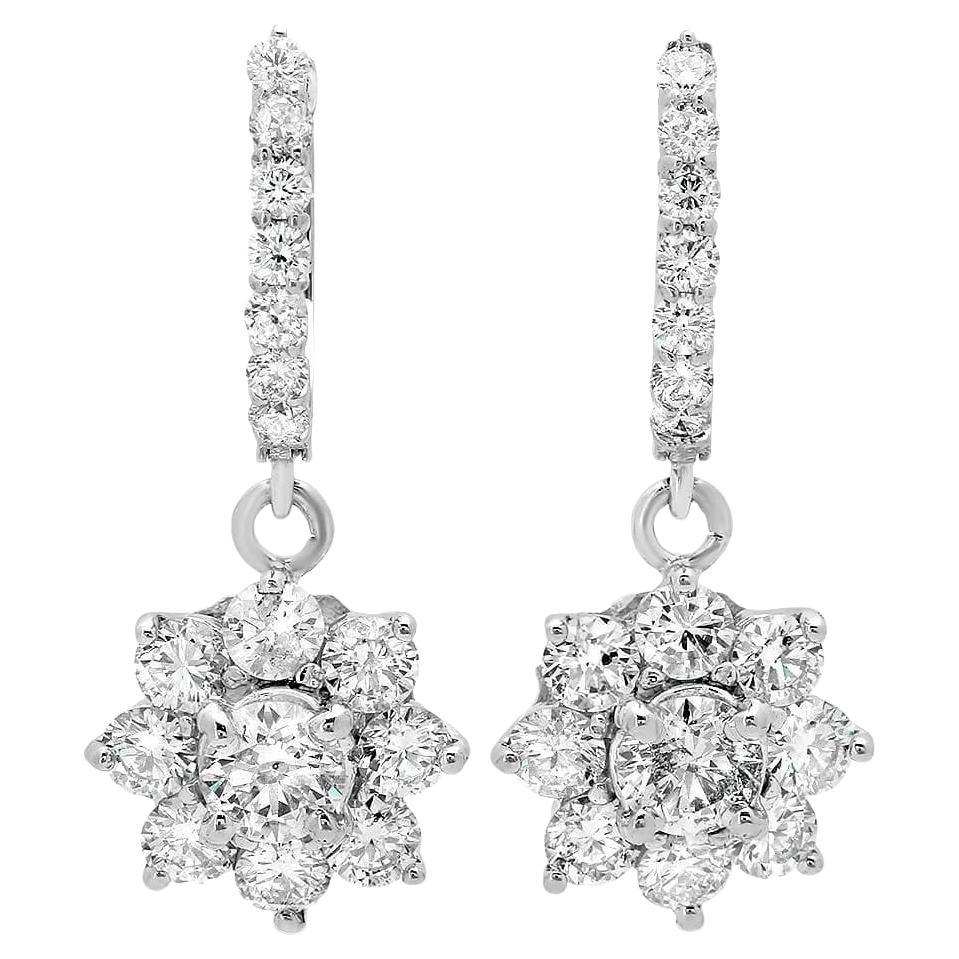 Pendants d'oreilles en or blanc massif 14 carats avec diamants naturels de 3,30 carats