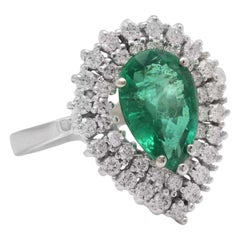 3.30Ct Natural Emerald & Diamond 14K Solid White Gold Ring