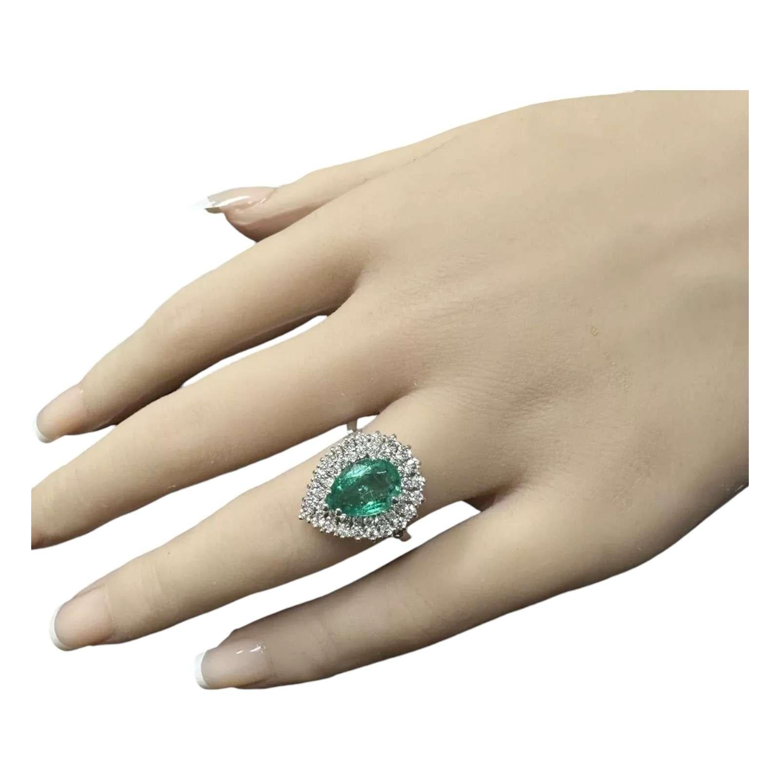 3.30Ct Natural Emerald & Diamond 14K Solid White Gold Ring For Sale 2