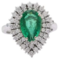 3.30Ct Natural Emerald & Diamond 14K Solid White Gold Ring