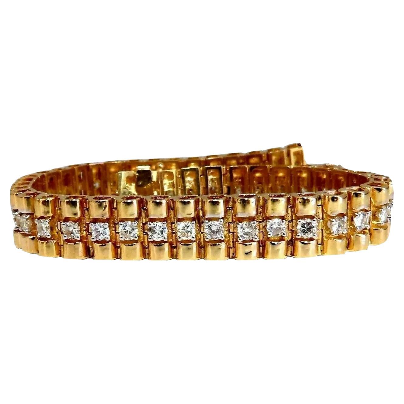 Bracelet large tubulaire en or 14 carats avec diamants ronds naturels de 3,30 carats