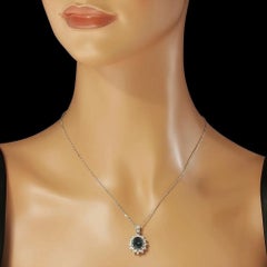 3.30Ct Natural Topaz and Diamond 14K Solid White Gold Pendant