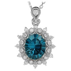 3.30Ct Natural Topaz and Diamond 14K Solid White Gold Pendant